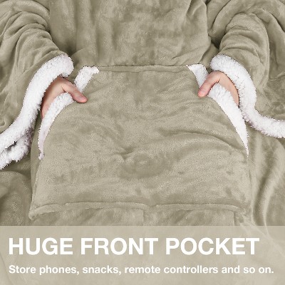 Camel Sherpa Fleece Wearable Blanket with Sleeves