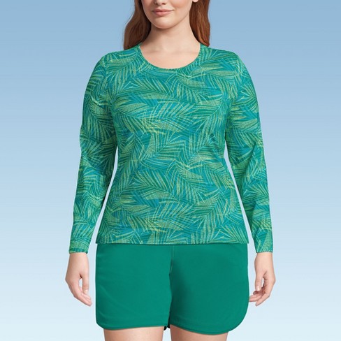 Lands' End Women's Plus Size Crew Neck Long Sleeve Rash Guard Upf 50 ...