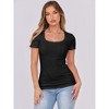 Women's Short Sleeve Scoop Neck Ribbed Knit Slim Fit Tee Shirts 2025 Summer Casual Basic Top - 3 of 4