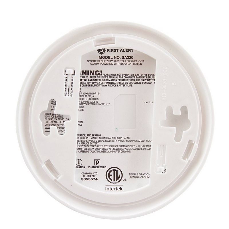 First Alert SA320 Battery Powered Smoke Detector with Photoelectric and Ionization Sensors, 6 of 8