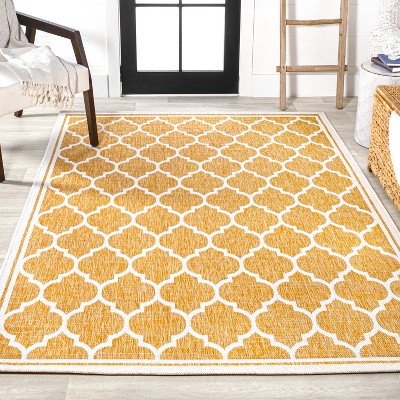 Moroccan Trellis Yellow/Cream 9' x 12' Synthetic Indoor/Outdoor Rug