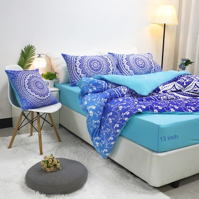 5 Pcs Polyester Bohemian Bedding Sets Queen Light Blue - PiccoCasa