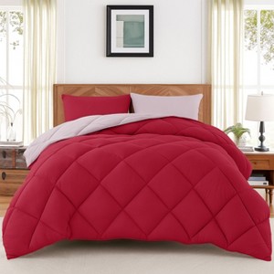 3-Piece Reversible Down Alternative Comforter Set – Solid Comforter with Pillowcases Ultra Soft Microfiber Bedding - Lux Decor Collation - 1 of 4