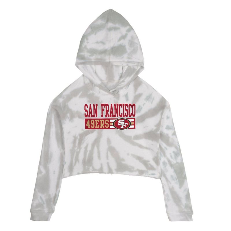 NFL San Francisco 49ers Girls&#39; Gray Tie-Dye Crop Hooded Sweatshirt, 2 of 4