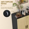 Sideboard Buffet Cabinet, Kitchen Cabinet, Coffee Bar Cabinet with 2 Rattan Doors and Adjustable Shelves, Black and Natural - 3 of 4
