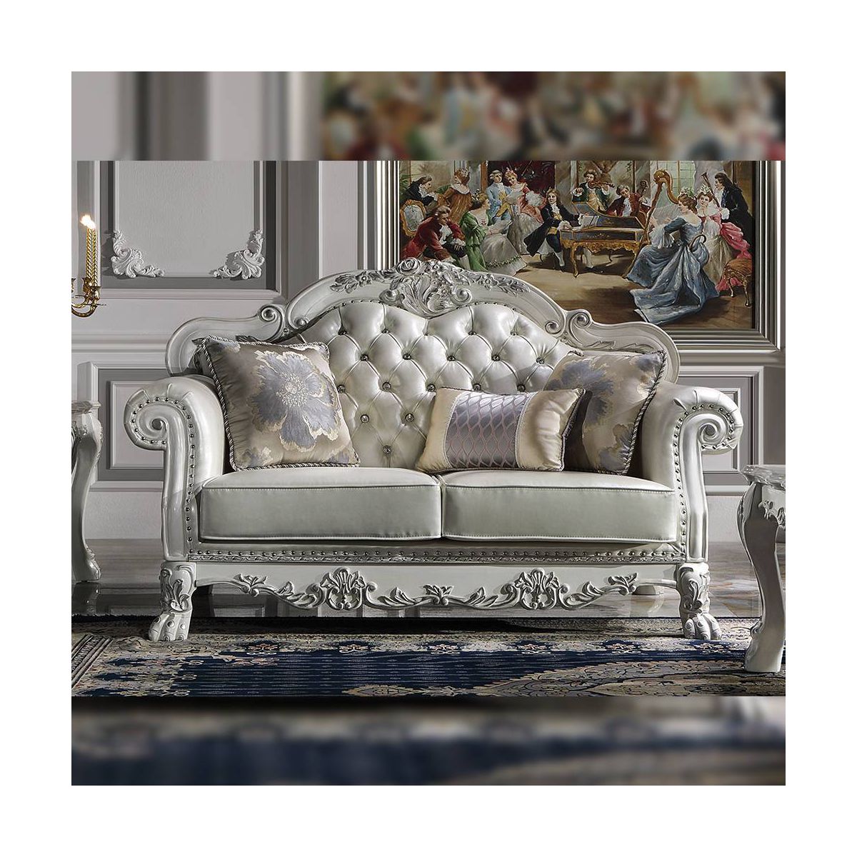 63.7" Dresden Sofa Leather Aire, Bone White Finish with Nailhead Trim - Acme Furniture - thumbnail 5