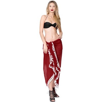 LA LEELA Swimsuit Swim Cover Up Long Women's Beachwear Summer Pool Beach Wraps Skirt Swimwear Sarong Sheer Coverups Scarf for Women One Size Red,Solid