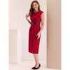 INSPIRE CHIC Women's Elegant Business Round Neck Belted Cap Sleeve Work Sheath Dresses - 4 of 4