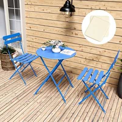 SEVOBAL 3-Piece Set Folding Bistro Table and Chairs Weather Resistant Conversation for Bistro Balcony Porch Yard Garden Indoor, Blue, 38.3"*24"*6.7"