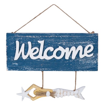 Beachcombers Welcome Coastal Plaque Sign Wall Hanging Decor Decoration For The Beach With Mermaid 15.75 x 13.75 x 1 Inches.