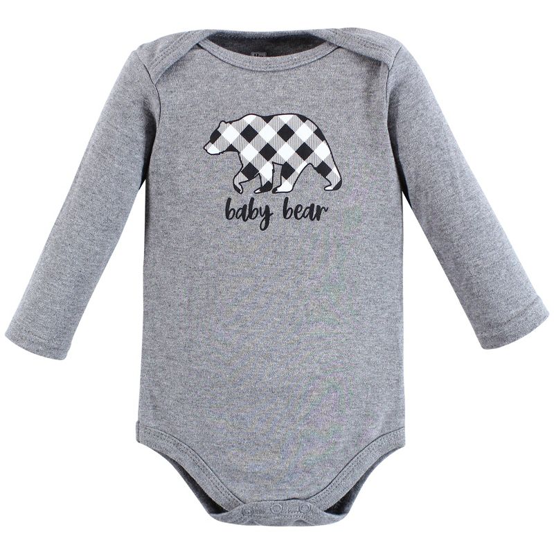 Hudson Baby Infant Boy Cotton Long-Sleeve Bodysuits, Baby Bear Gray Black 3-Pack, 4 of 7