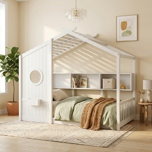 Floor House Bed for Toddler, Kids Montessori Bed with Storage