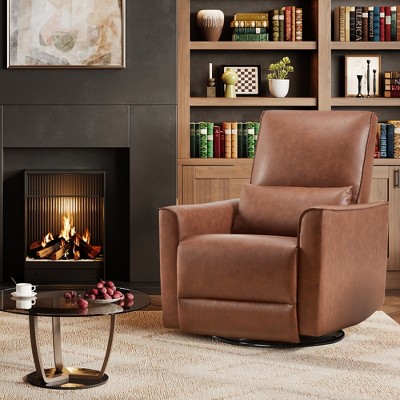 Swivel Rocking Nursery Recliner Chair Rocker Recliner Glider Deep Seat PU Leather Sofa Chair with high Backrest for Nursery