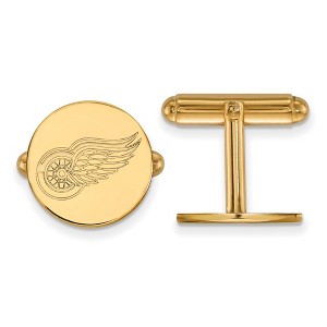 Black Bow Jewelry 14k Yellow Gold Plated Sterling Silver Detroit Red Wings NHL Cuff Links - 1 of 3