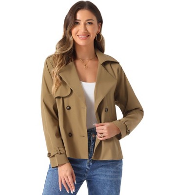 Allegra K Women's Casual Notched Lapel Double Breasted Outerwear Short Jacket