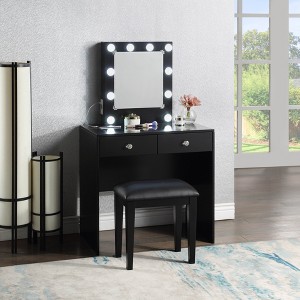 Sapphtopaz Makeup Vanity Desk with Mirror and Lights, Wood Makeup Table and Stool Set with 10 Lights and USB Port and Power Outlet - 1 of 4
