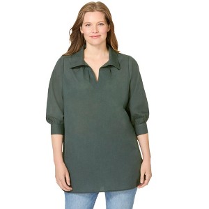 Woman Within Three-Quarter Sleeve Popover Blouse - 1 of 4