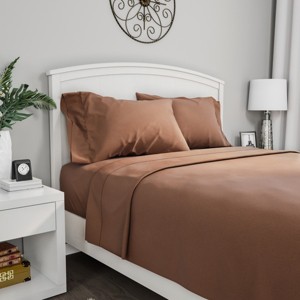 Hastings Home Twin Size Brushed Microfiber 3 Piece Bed Sheet and Linen Set with Stain Resistant Fitted and Flat Sheets - Brown - 1 of 4