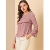 INSPIRE CHIC Women's Ruffle Hem Top Textured Round Neck High Waist Bell Long Sleeve Blouse Shirts - 4 of 4