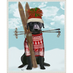 Amanti Art 23"x28" Black Labrador Skiing by Fab Funky Framed Canvas Wall Art Print - 1 of 4