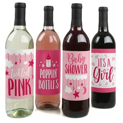 Big Dot of Happiness It's a Girl - Pink Baby Shower Decorations for Women and Men - Wine Bottle Label Stickers - Set of 4