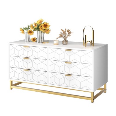 6 Drawer Dresser with Wide Storage, Wood Dresser Chest Organizer with Metal Legs