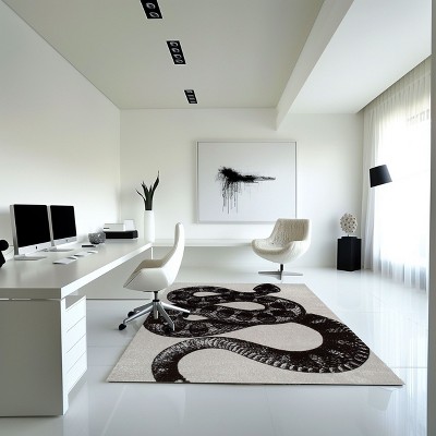 Serpent Charmer Black and White Synthetic Area Rug, 3' x 5'