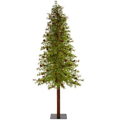 Nearly Natural 9-ft Wyoming Alpine Artificial Christmas Tree with 300 Clear (Multifunction) LED Lights and Pine Cones on Natural Trunk