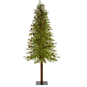 Nearly Natural 9-ft Wyoming Alpine Artificial Christmas Tree with 300 Clear (Multifunction) LED Lights and Pine Cones on Natural Trunk - 1 of 4