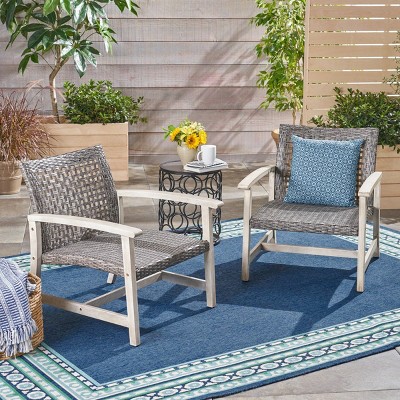 Set Of 2 Outdoor Wicker Woven Club Chairs,Rattan Dining Chair With Acacia Wood Frame,Polyethylene Rattan Patio Armrests Chair-Coolbibila