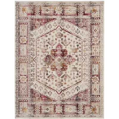 Ivory and Red Medallion Synthetic Rectangular Rug 8'10" x 11'10"