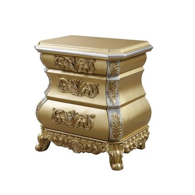 Seville Gold Finish 3-Drawer Nightstand with Carved Accents