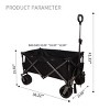 YONWAY Collapsible Folding Wagon,Heavy Duty Utility Beach Cart with Adjustable Handle and Drink Holder,for Shopping,Camping,Outdoor,Black - 3 of 4