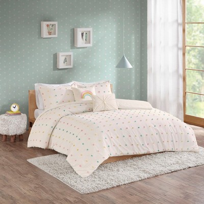 Full/Queen Multicolor Cotton Jacquard Pom Pom Comforter Set
