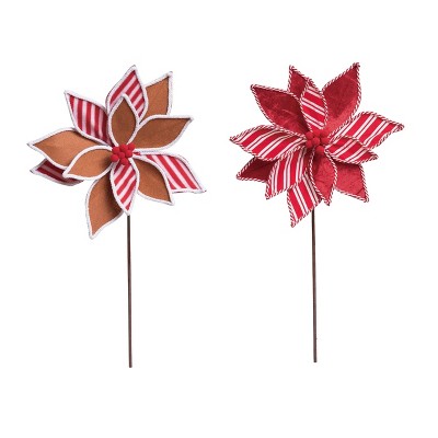 Transpac Dimensional Poinsettia Pick Set of 2 Christmas Home Decorations