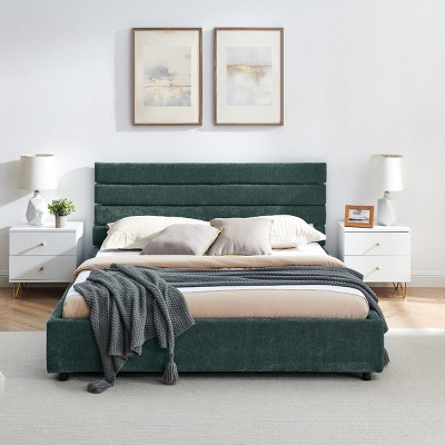 Queen Size Platform Bed, Low Profile Design Bed with Underbed Storage Drawers, Upholstered Wood Frame Velvet Bed with Headboard-Baofuwish
