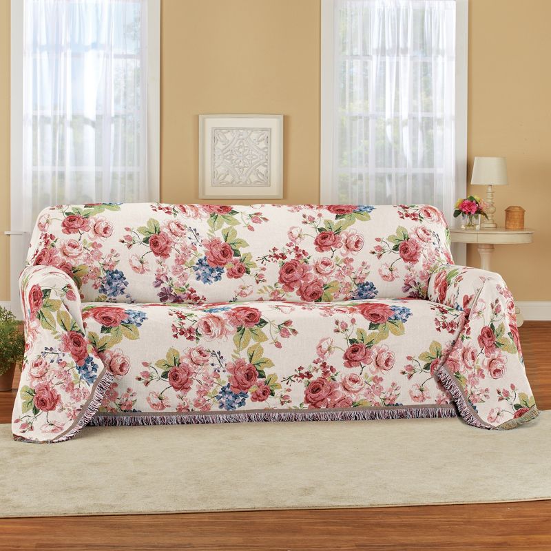 Collections Etc Rose Floral Tapestry Tuck-Away Protective Furniture Throw, 2 of 3