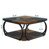 Lirago 39" 2 Tier Shelves Modern Square Coffee Table Farmhouse Metal Frame Living Room Cocktail Table Brown - 4 of 4