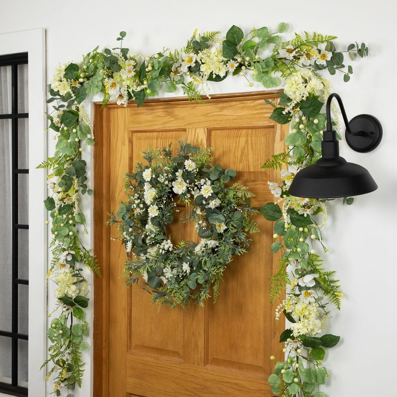 Northlight Hydrangea and Eucalyptus Artificial Floral Spring Garland - 5', 2 of 7