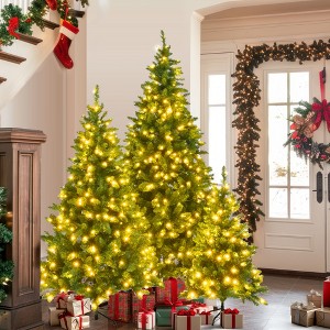 LOVMOR 8FT, 6FT, 4FT Pre-Lit Green Pine Artificial Christmas Tree, Set of 3 Hinged Xmas Trees with 820 Warm-Yellow LED Lights and 2539 Branch Tips - 1 of 4