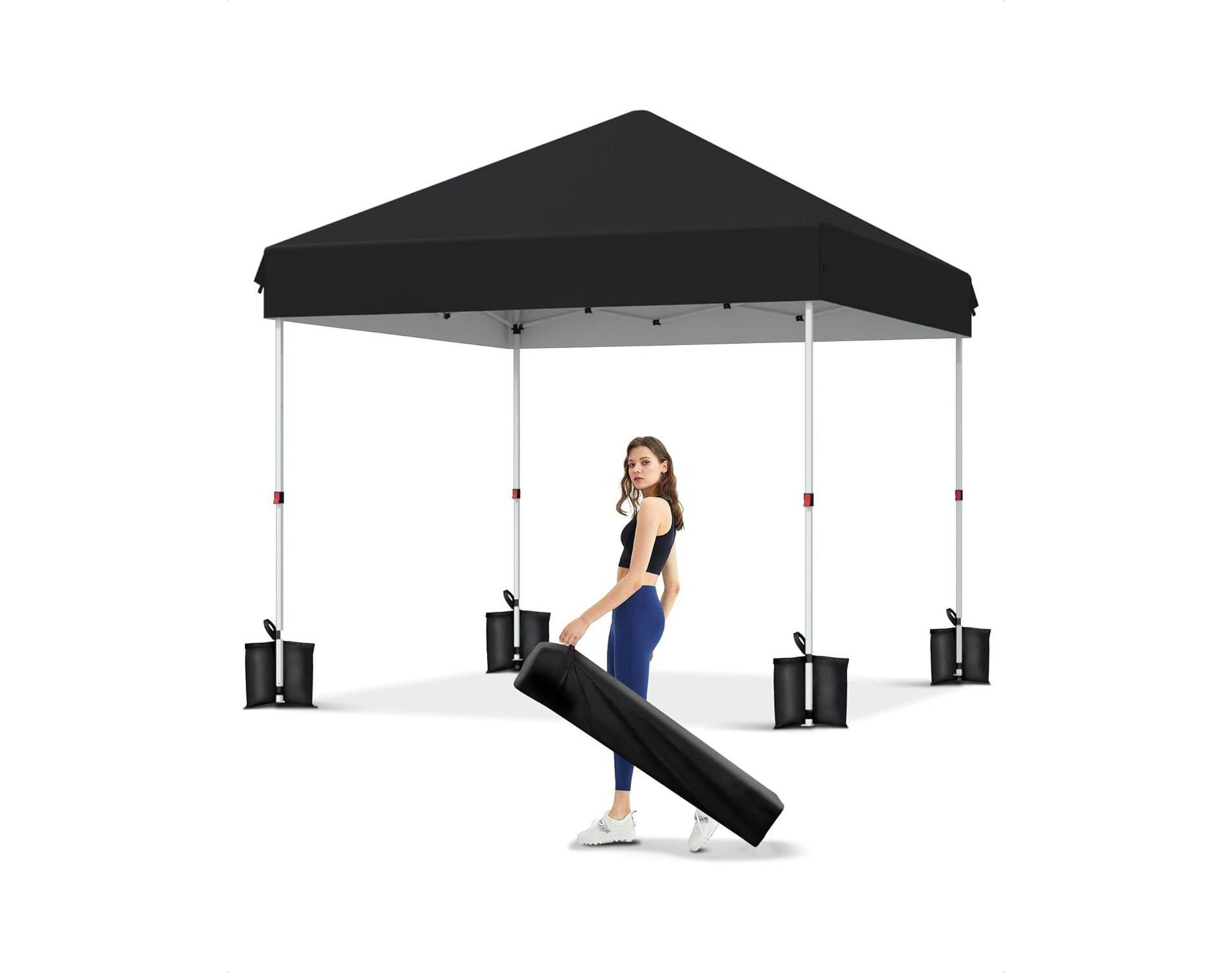 10x10 FT Canopy Tent, Outdoor Shelter with 3 Adjustable Heights, Quick Setup, Includes 4 Sandbags & Carry Bag, Ideal for Camping, Parties