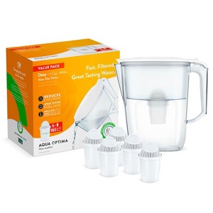 Aqua Optima 5-Cup Water Filter Pitcher Bundle, 6 Compact Filters, Improves Taste, BPA Free, WQA Certified, Daisy Design (White) - 1 of 4