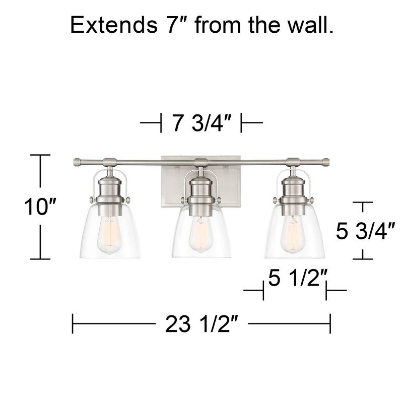 Possini Euro Design Kalen Modern Wall Light Brushed Nickel Hardwire 23 1/2" 3-Light Fixture Clear Glass Shade for Bedroom Bathroom Vanity Reading, 4 of 9