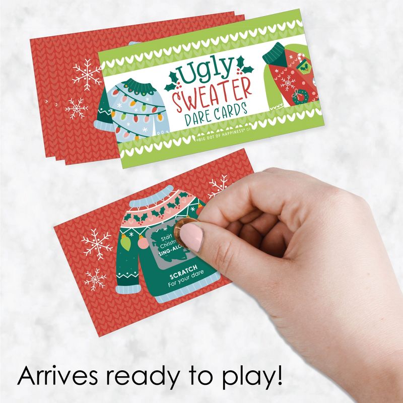 Big Dot of Happiness Colorful Christmas Sweaters - Ugly Sweater Holiday Party Game Scratch Off Dare Cards - 22 Count, 2 of 7