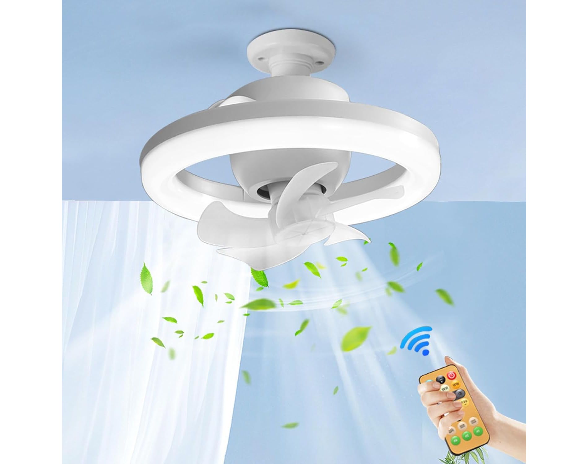 Sofucor 10'' Socket Ceiling Fan with Light and Remote 3 Colors and 3 Wind Speeds White