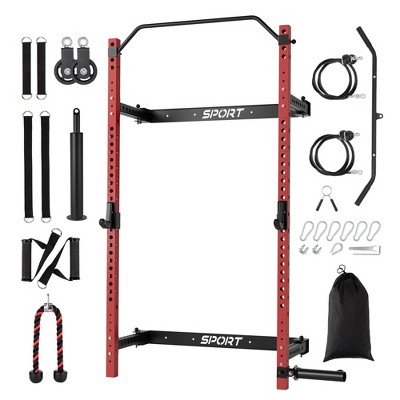 GOCAPTAIN Folding Squat Rack with Pulley System Set, 1000LBS Capacity ...