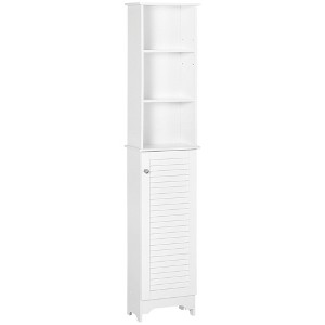 MOEPISY Tall Bathroom Storage Cabinet/Freestanding Linen Tower with 3-Tier Open Adjustable Shelf, White - 1 of 4