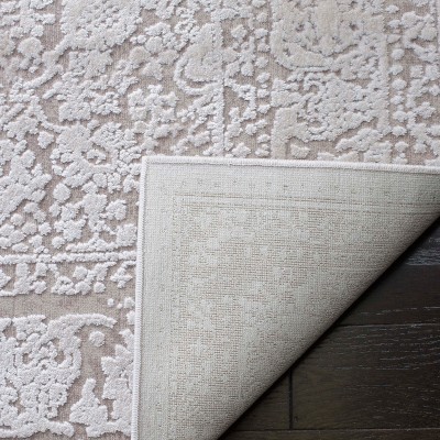 Beige Cream Floral Synthetic Square Area Rug 3'x3'