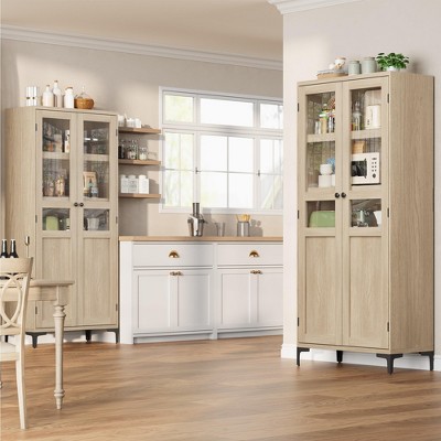 Tall Storage Cabinet, Kitchen Pantry 5 Tier Bathroom Cabinet with 2 Doors Adjustable Shelves