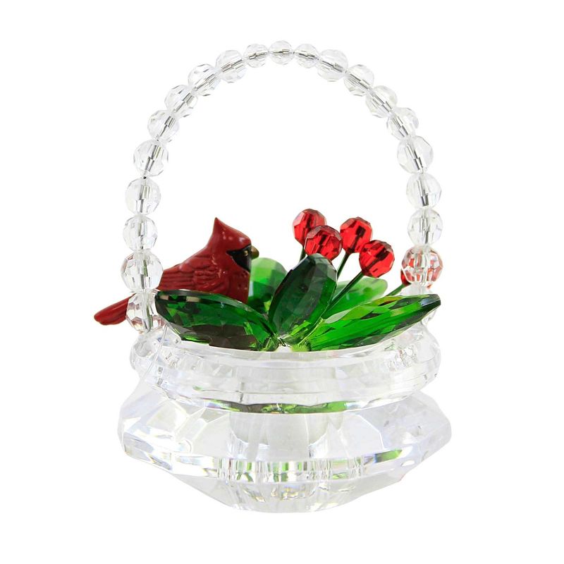 Crystal Expressions 3.0 Inch Cardinal Basket Christmas Red Bird Holly Figurines, 3 of 4